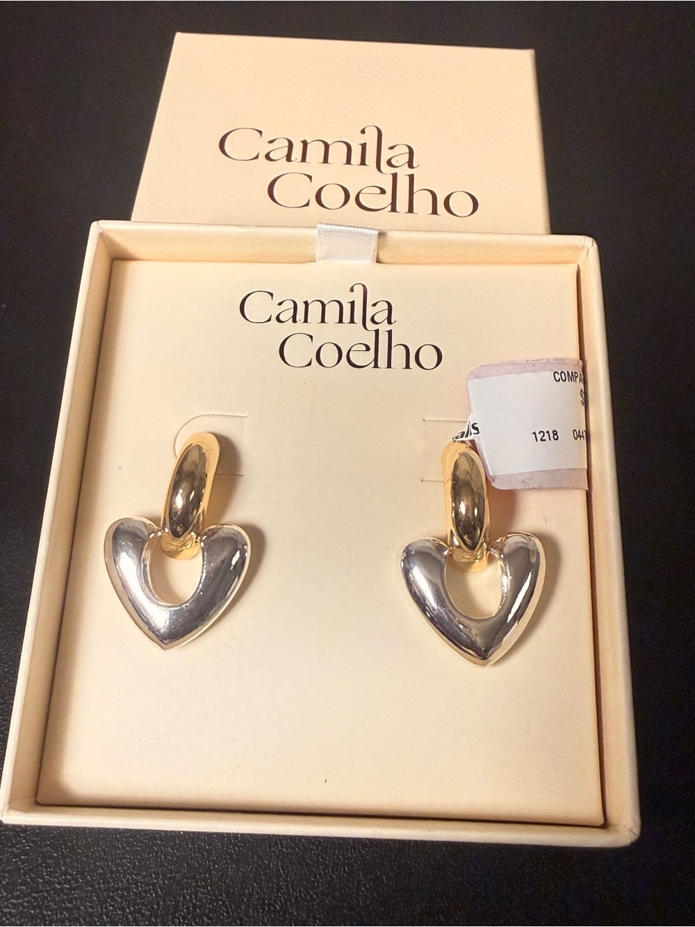 Camila Coelho Gold and Silver Heart Drop Hoop Earrings